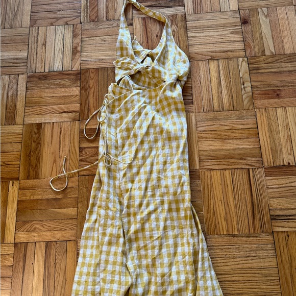 Reformation Yellow Gingham Halter Tie Front Dress - Picture 1 of 3
